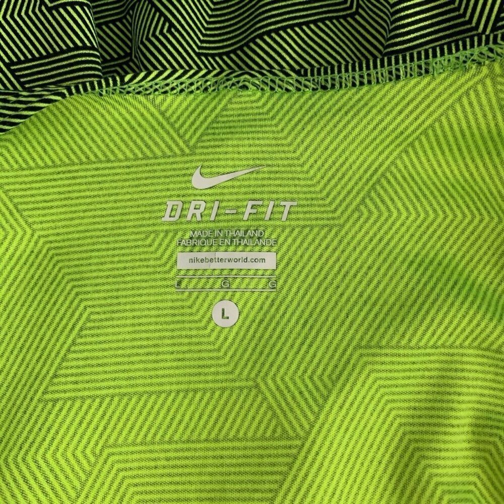 Nike Dri-Fit Tank Women L Neon Green Black Geometric Triangle Scoop Neck Active - Picture 4 of 6